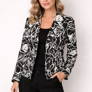 Coldwater Creek Black White Floral Blazer Jacket Size XL